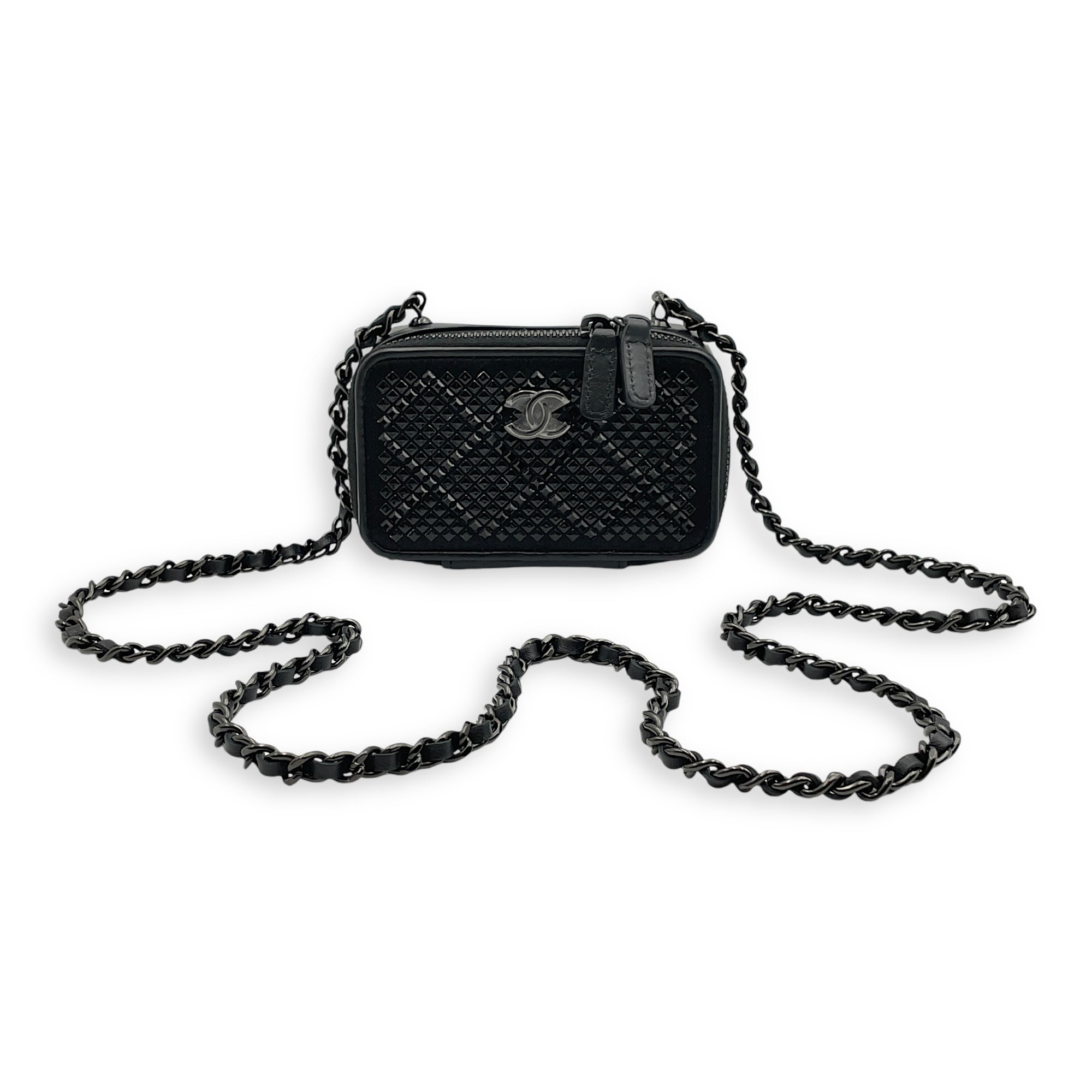 Vanity Micro Black Vanity Bag in Metal glitter, lambskin, Black chrome hardware