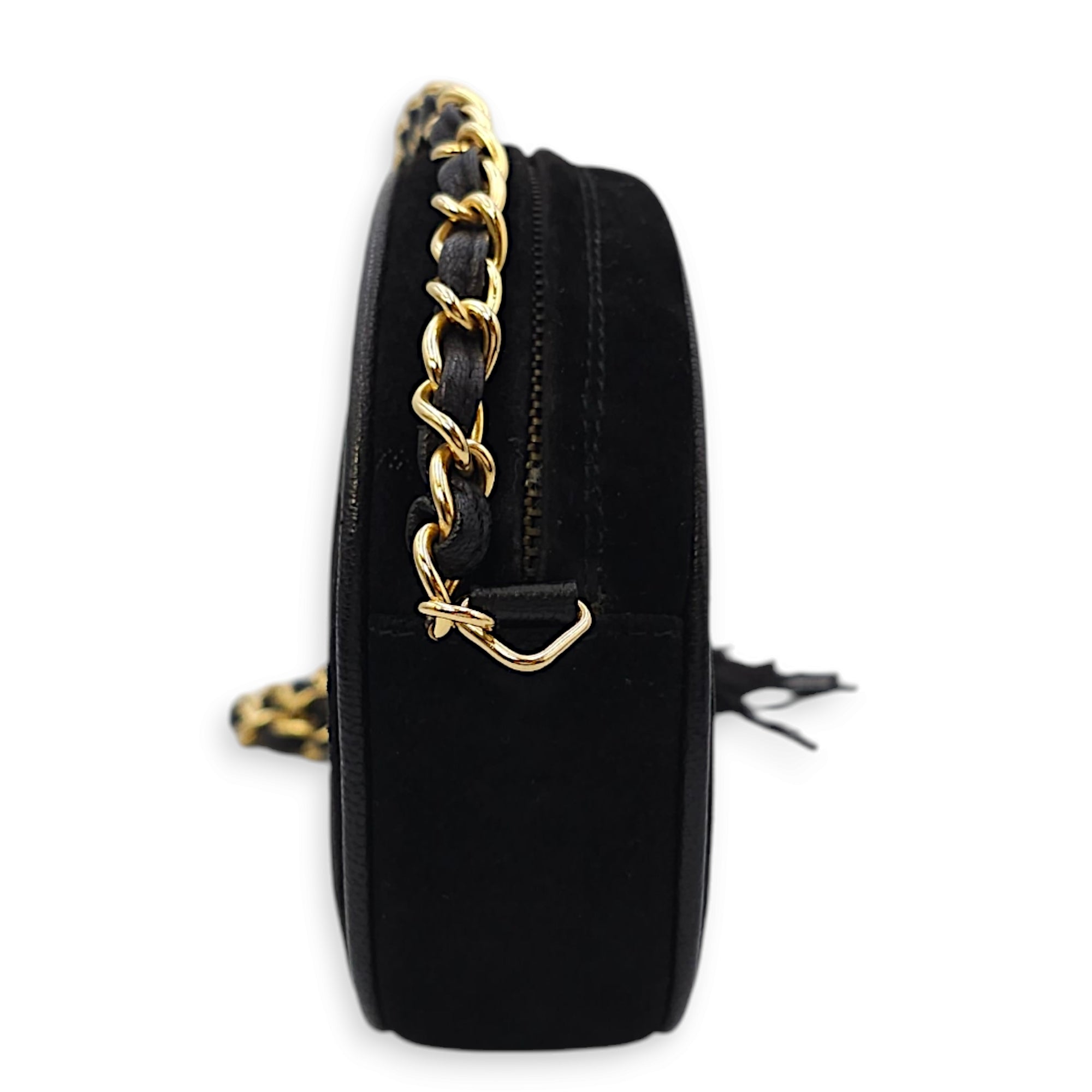 Vintage CC Oval Chain Black Shoulder Bag in Suede Leather, Gold hardware