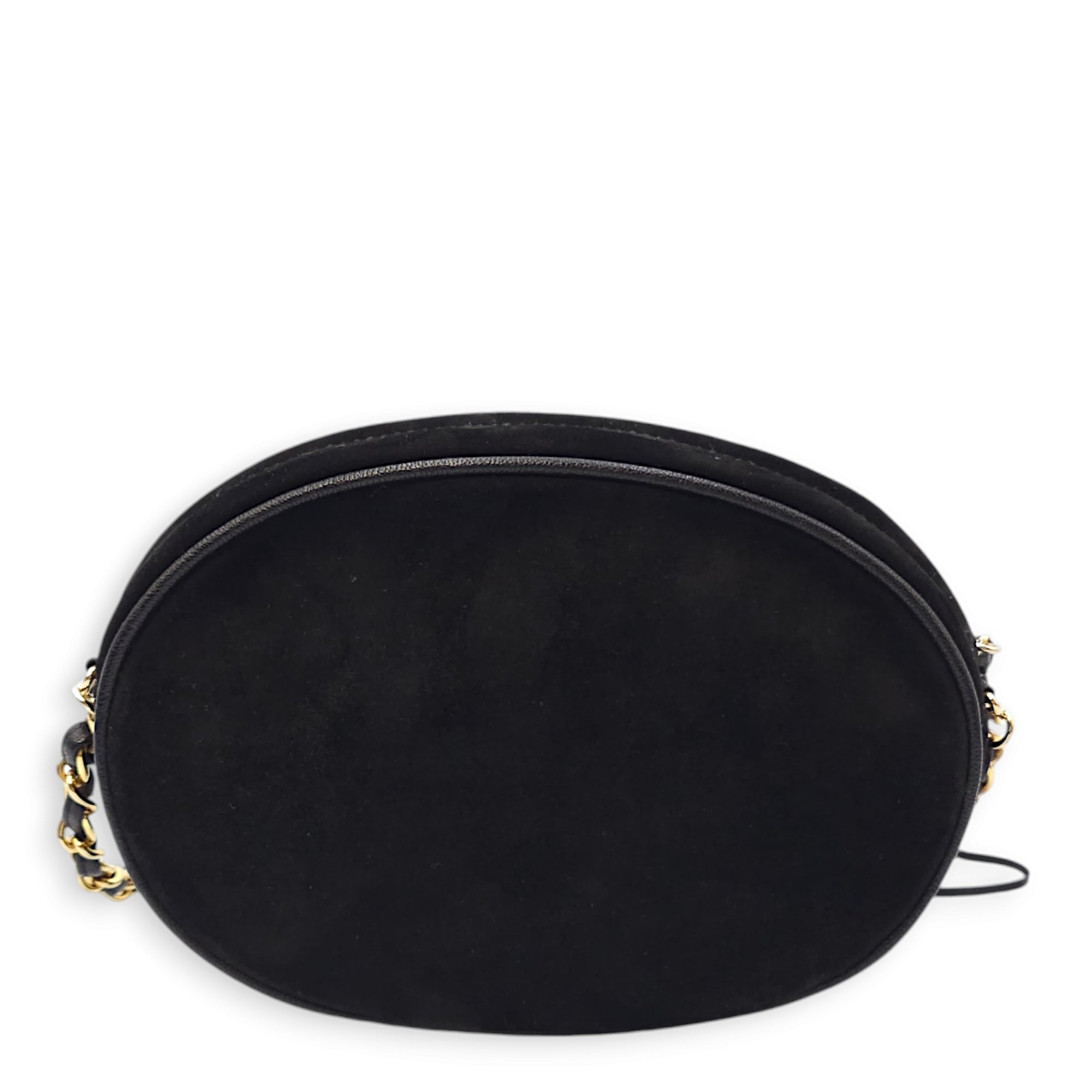 Vintage CC Oval Chain Black Shoulder Bag in Suede Leather, Gold hardware