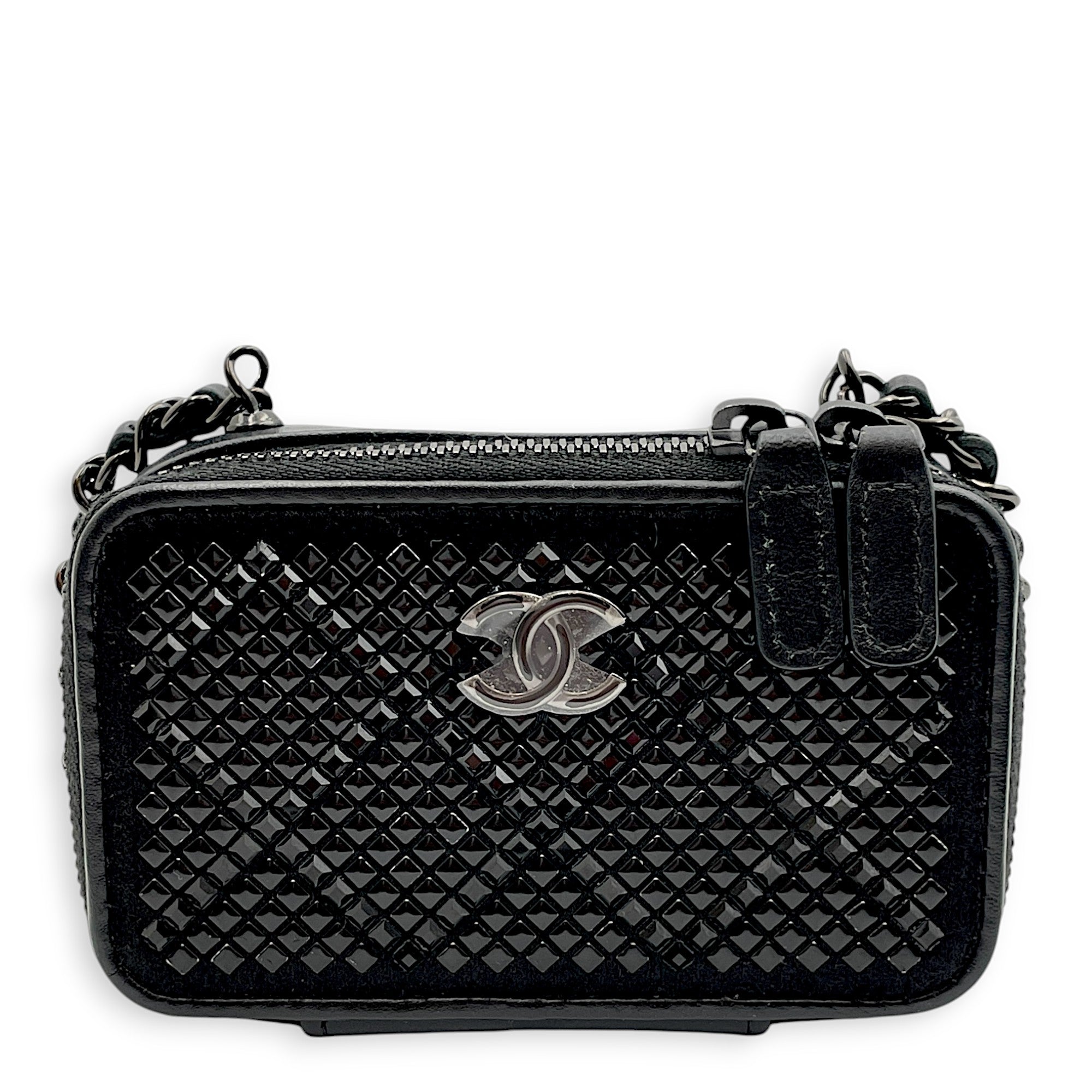 Vanity Micro Black Vanity Bag in Metal glitter, lambskin, Black chrome hardware