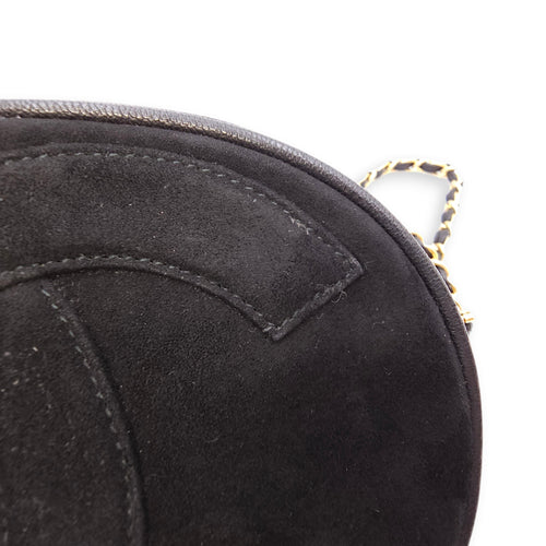 Vintage CC Oval Chain Black Shoulder Bag in Suede Leather, Gold hardware