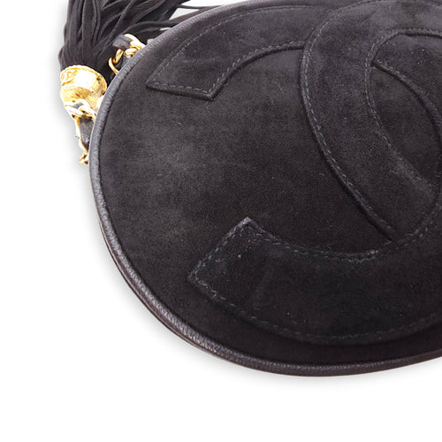 Vintage CC Oval Chain Black Shoulder Bag in Suede Leather, Gold hardware