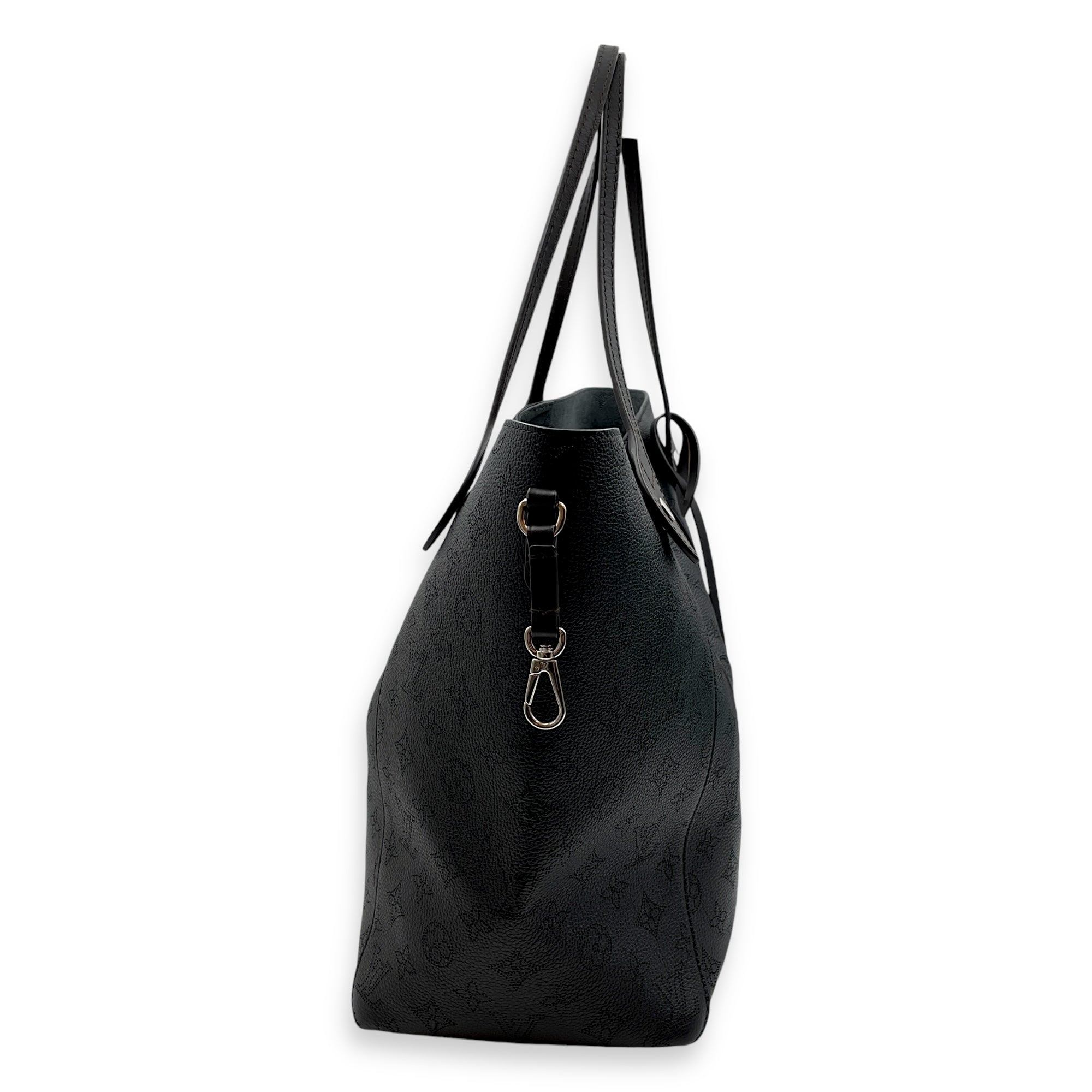 Hina MM Black Top Handle Bag in Calfskin, Silver hardware