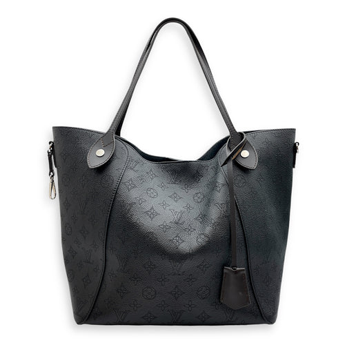 Hina MM Black Top Handle Bag in Calfskin, Silver hardware