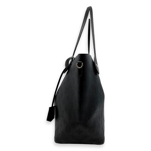 Hina MM Black Top Handle Bag in Calfskin, Silver hardware