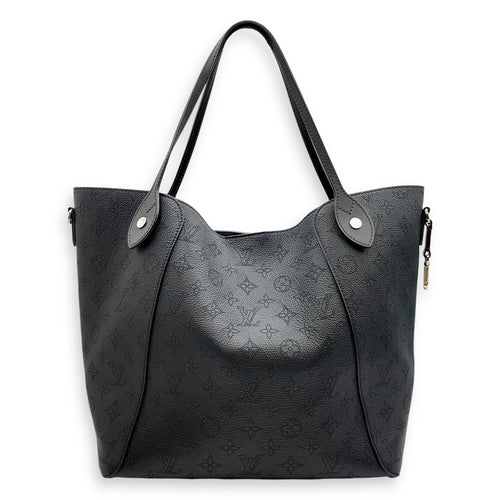 Hina MM Black Top Handle Bag in Calfskin, Silver hardware