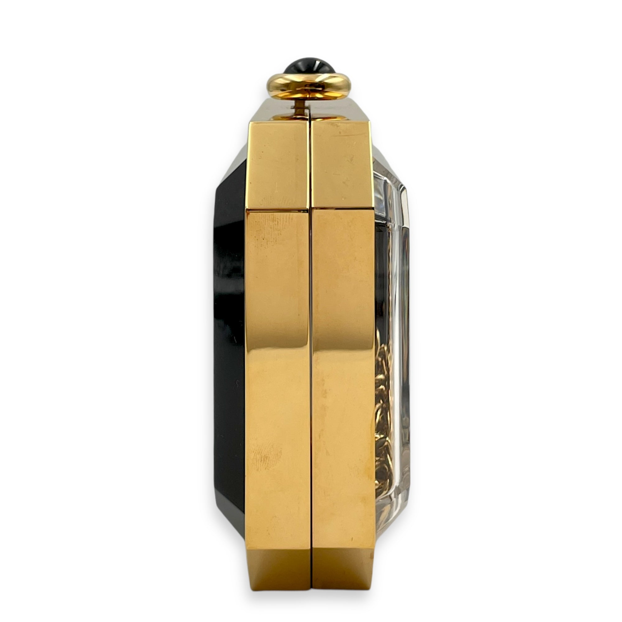 Minaudiere Vanity Case Gold Crossbody Bag in Plexiglass, Gold hardware