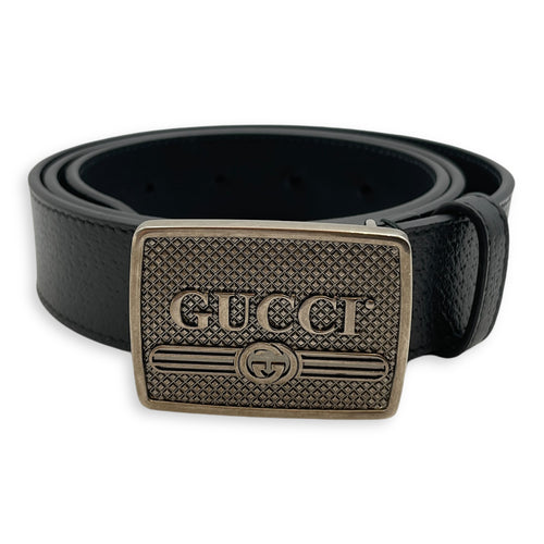 Logo Plaque Buckle Belt 85/34 Black Belt in Boar Leather, Silver hardware