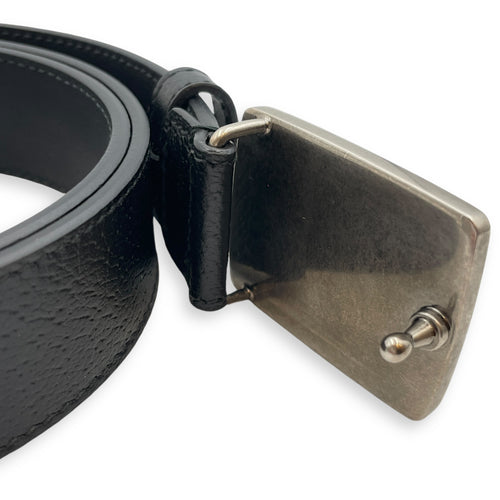 Logo Plaque Buckle Belt 85/34 Black Belt in Boar Leather, Silver hardware