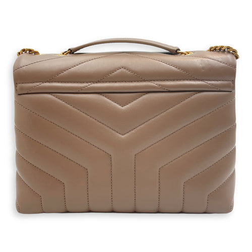 Loulou Small Beige Crossbody Bag in Calfskin, Gold hardware