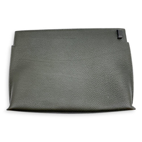 Anagram T 30x20x4.5cm Olive Green Clutch in Calfskin, Silver hardware