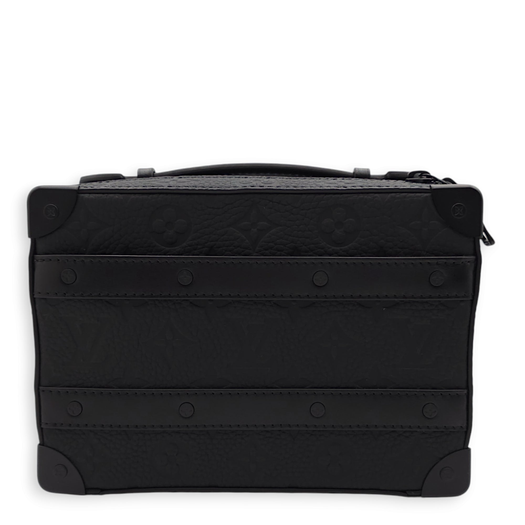 Handle Soft Trunk 21.5x15x7cm Black Crossbody Bag in Taurillon Leather, Lacquered Metal hardware