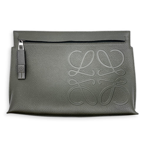 Anagram T 30x20x4.5cm Olive Green Clutch in Calfskin, Silver hardware