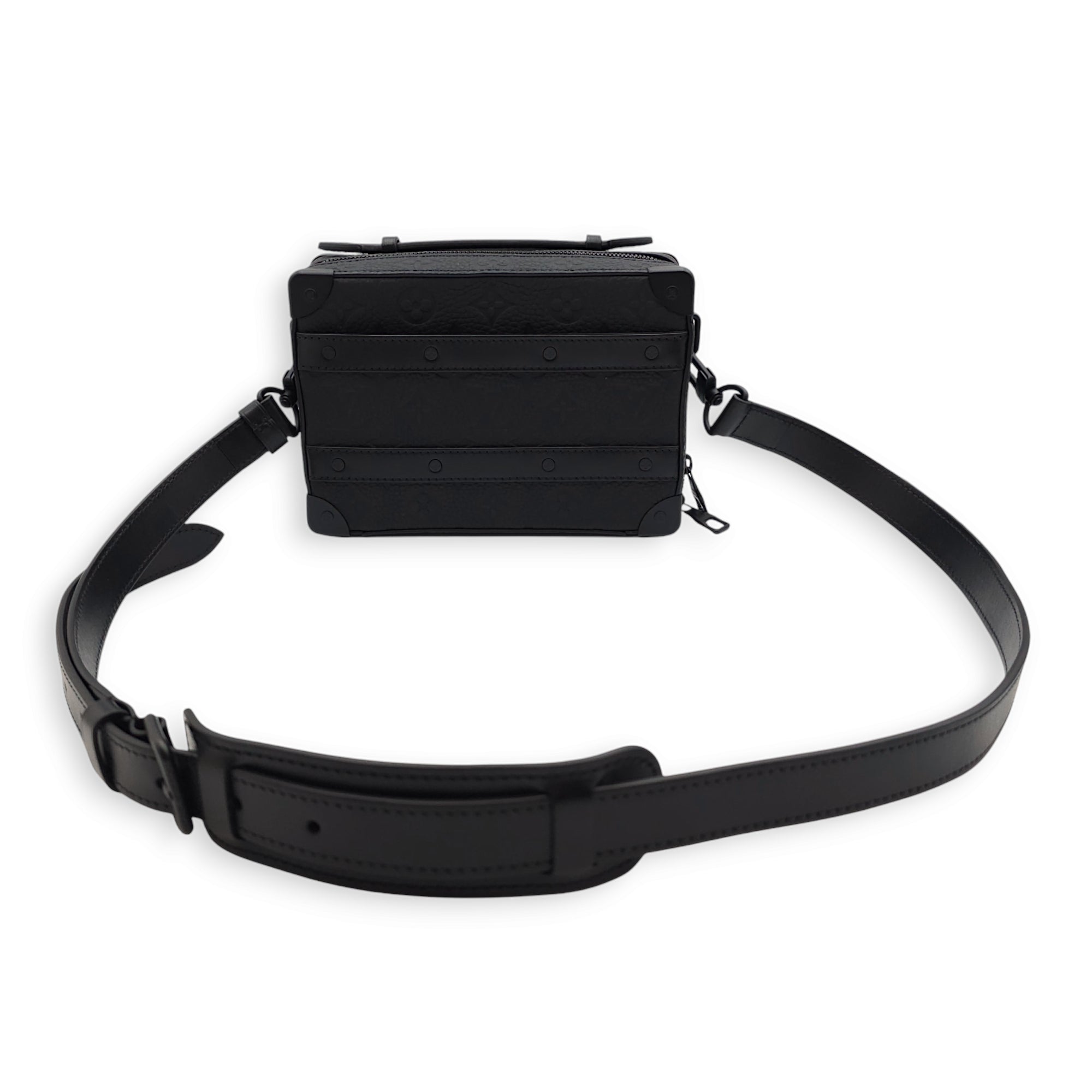 Handle Soft Trunk 21.5x15x7cm Black Crossbody Bag in Taurillon Leather, Lacquered Metal hardware