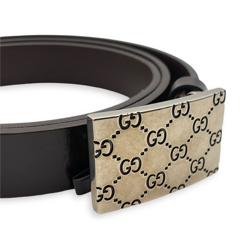 Guccissima Buckle 85/34 Brown Belt in Calfskin, Silver hardware