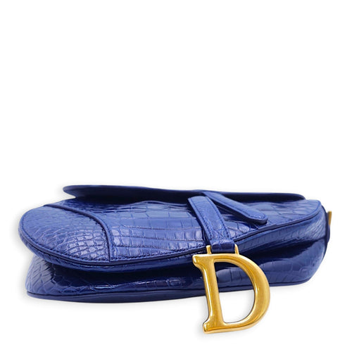 Saddle Medium Blue Shoulder Bag in Alligator Gold hardware CL2409-5922 3