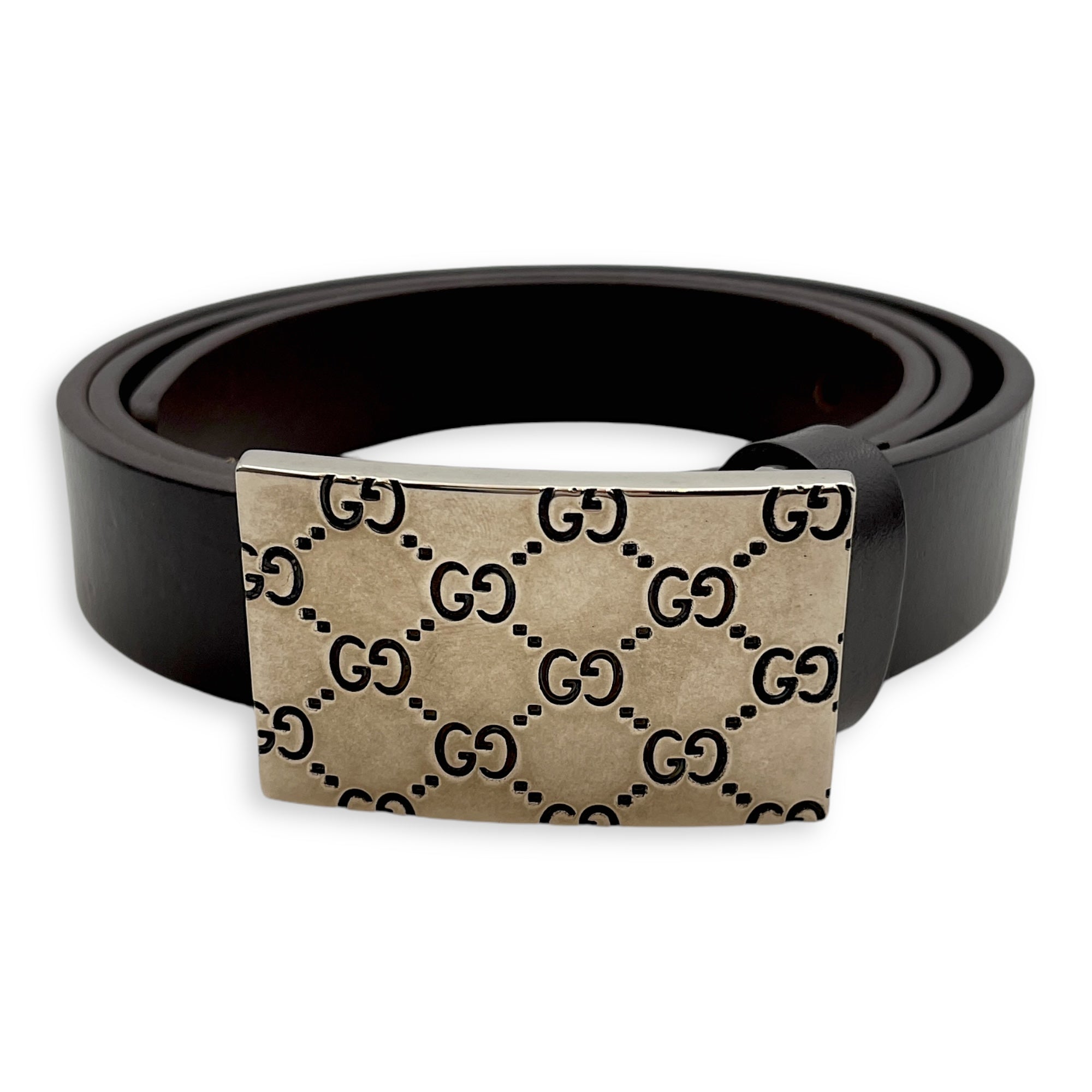 Guccissima Buckle 85/34 Brown Belt in Calfskin, Silver hardware