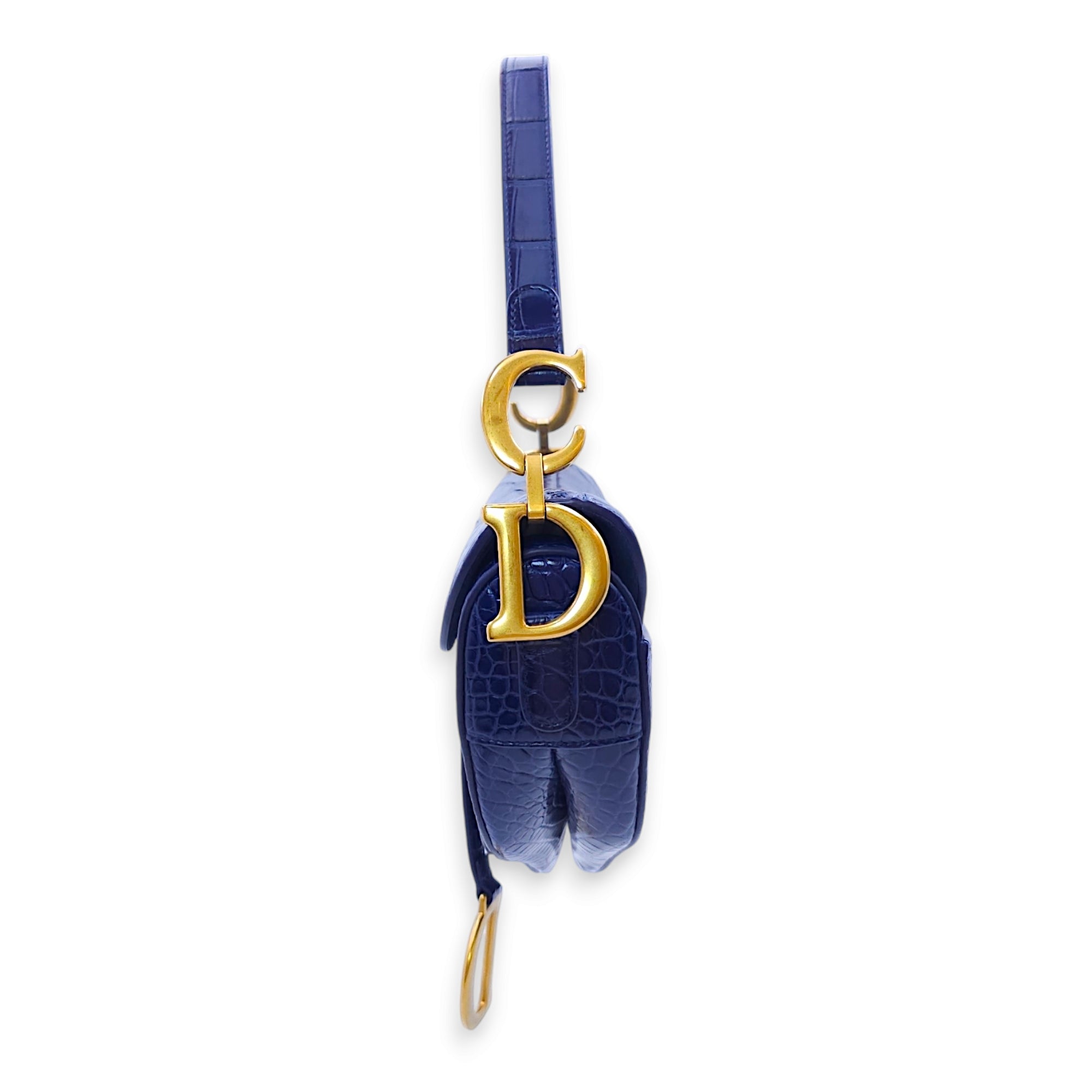 Saddle Medium Blue Sapphire Shoulder Bag in Alligator, Gold hardware