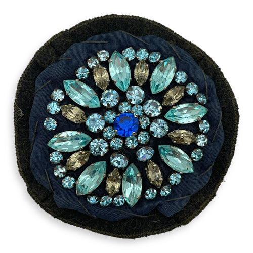 Pattern Multicolour Brooch in Crystals/Fabric, Black chrome hardware