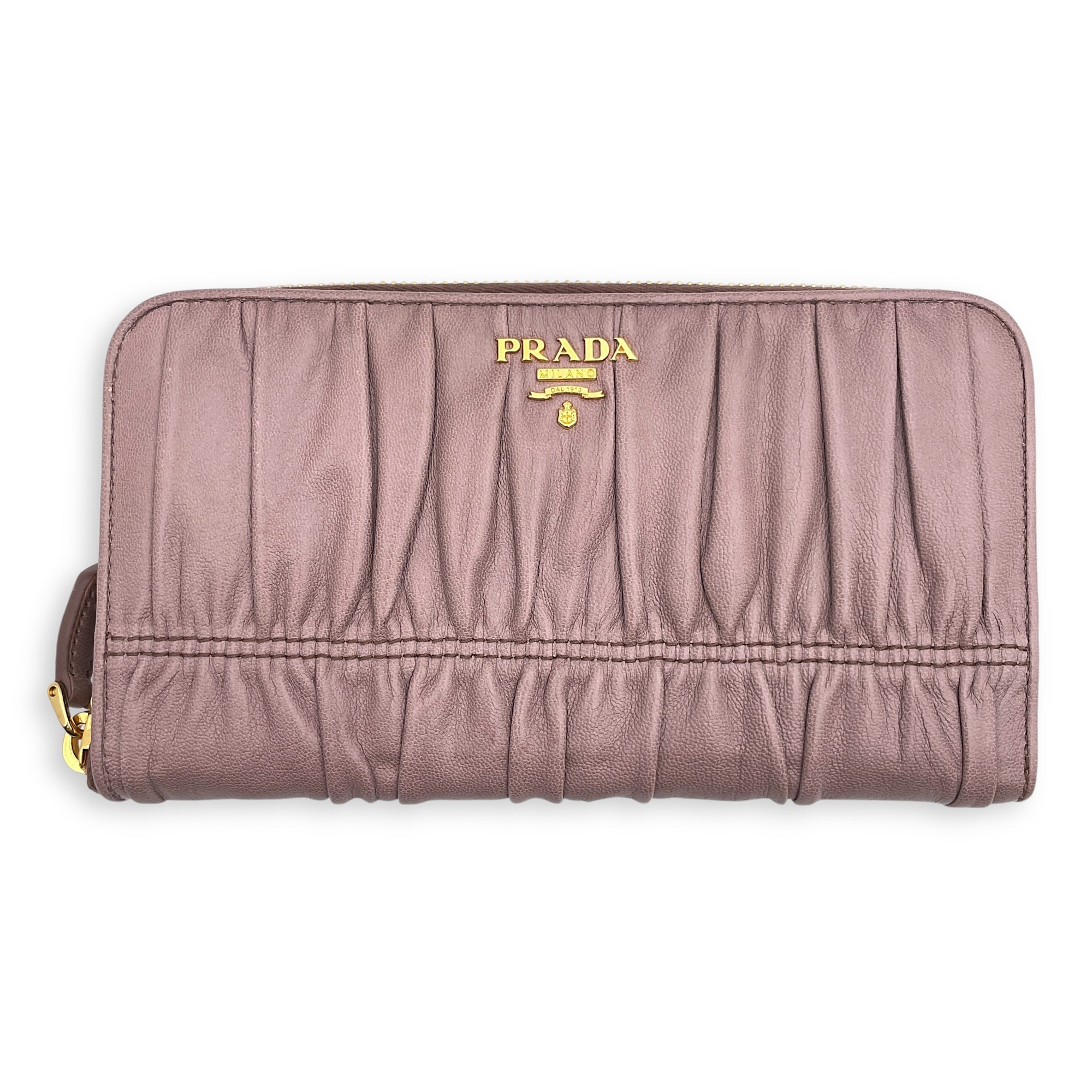 Gaufre Zippy Long Dark Rose Wallet in Nappa Leather, Gold hardware