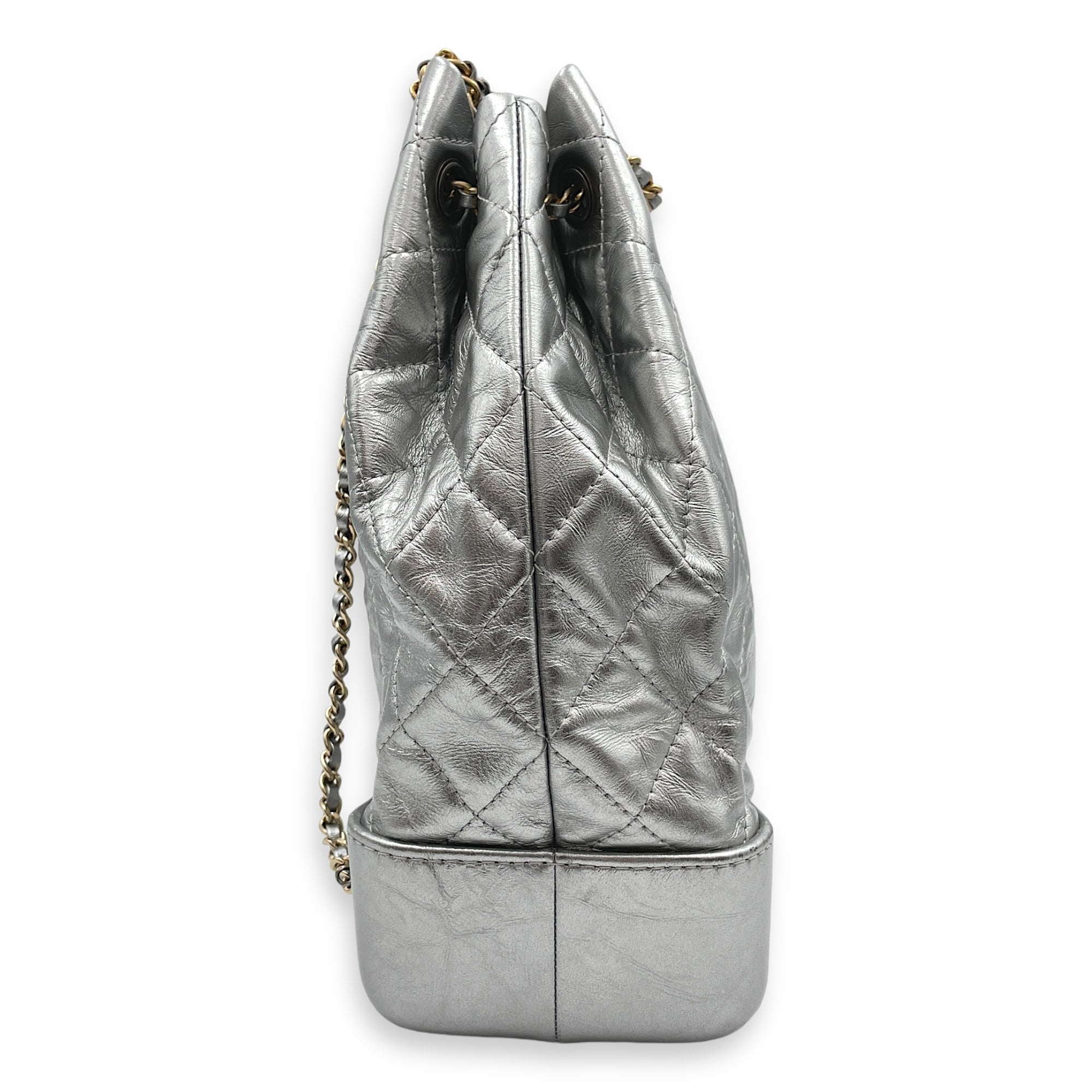 Gabrielle 24x26x10cm Metallic Silver Backpack in Distressed Leather, 3-Tone hardware