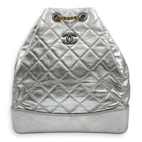 Gabrielle 24x26x10cm Metallic Silver Backpack in Distressed Leather, 3-Tone hardware