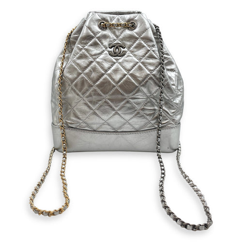 Gabrielle 24x26x10cm Metallic Silver Backpack in Distressed Leather, 3-Tone hardware