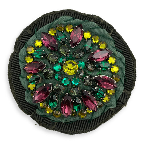 Pattern Multicolour Brooch in Crystals/Fabric, Black chrome hardware