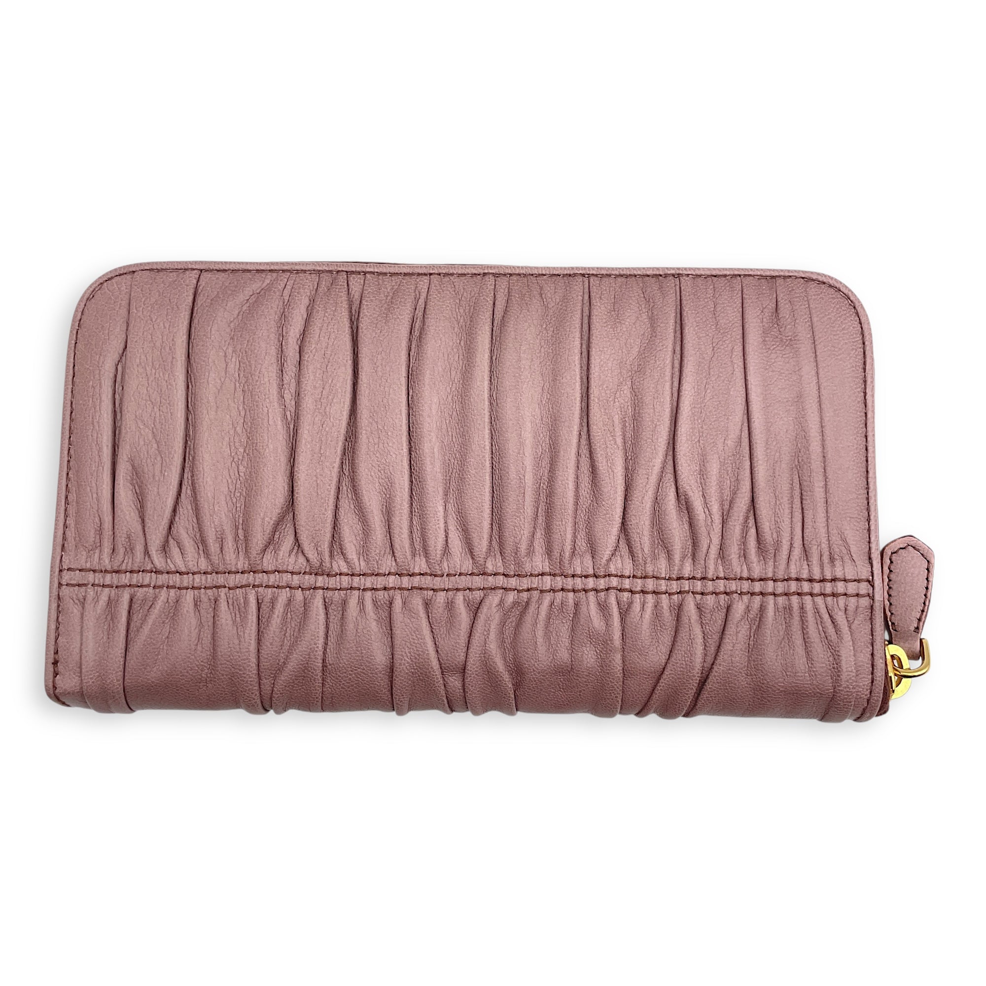 Gaufre Zippy Long Dark Rose Wallet in Nappa Leather, Gold hardware