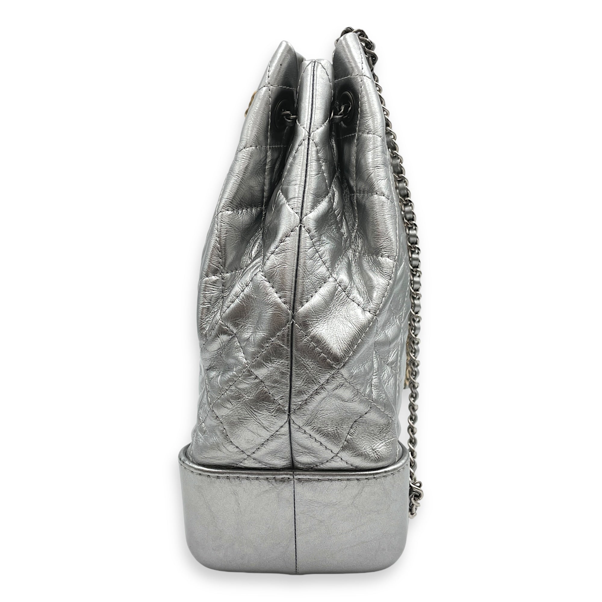 Gabrielle 24x26x10cm Metallic Silver Backpack in Distressed Leather, 3-Tone hardware