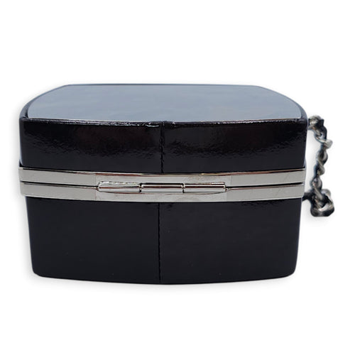 Powder Case Minaudiere L10.5xH10.5xD5.5 Black Minaudiere in Shiny calf, Silver hardware