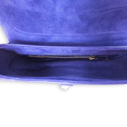 Saddle Medium Blue Shoulder Bag in Alligator Gold hardware CL2409-5922 4