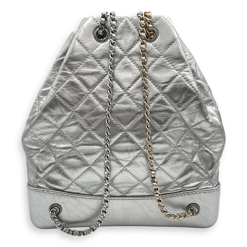 Gabrielle 24x26x10cm Metallic Silver Backpack in Distressed Leather, 3-Tone hardware