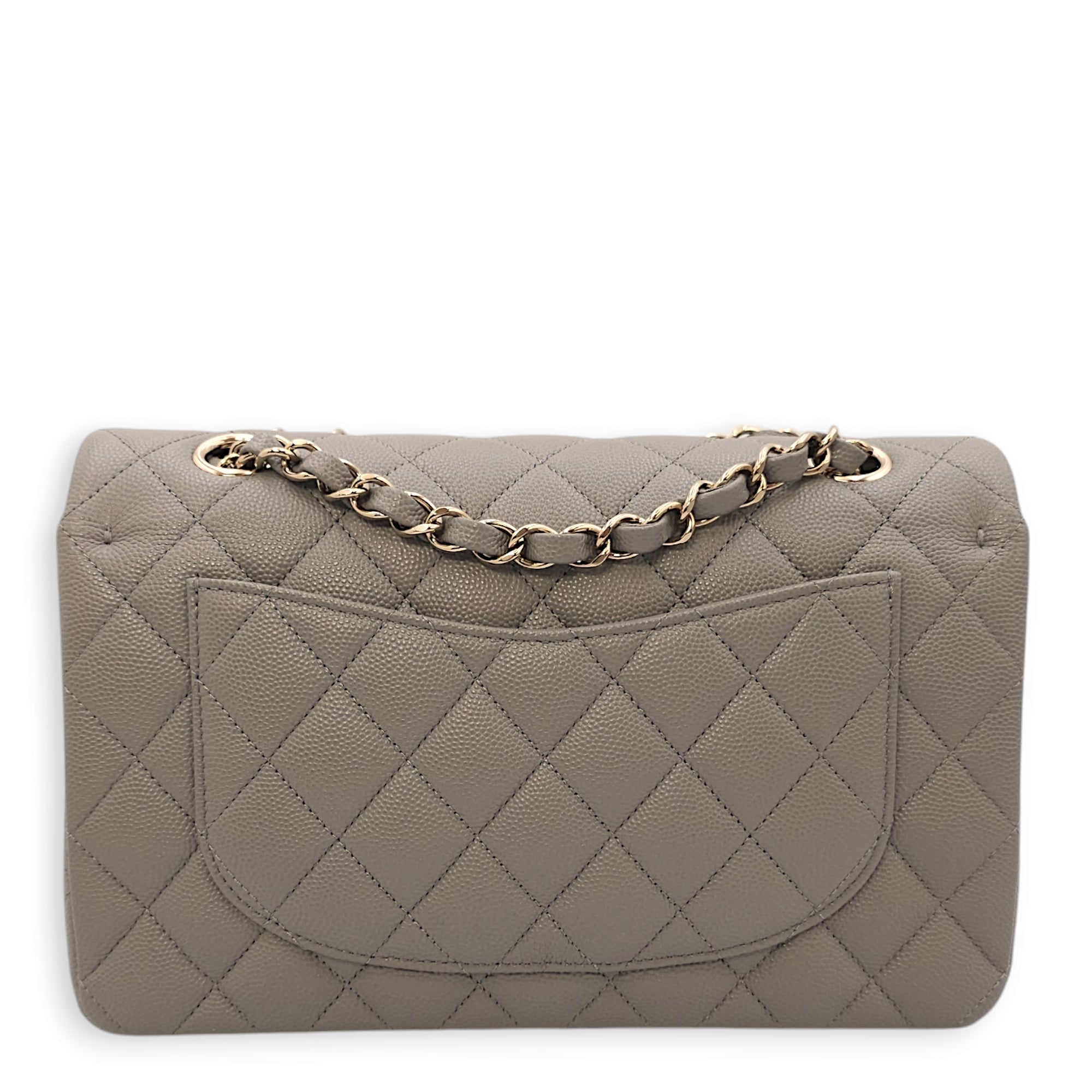 Classic Double Flap Small Dark Grey Shoulder Bag in Caviar Leather, Gold hardware