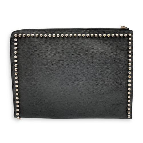 Karlito Flat 30x23x1cm Black/White/Beige Clutch in Saffiano Leather/Fur, Silver hardware