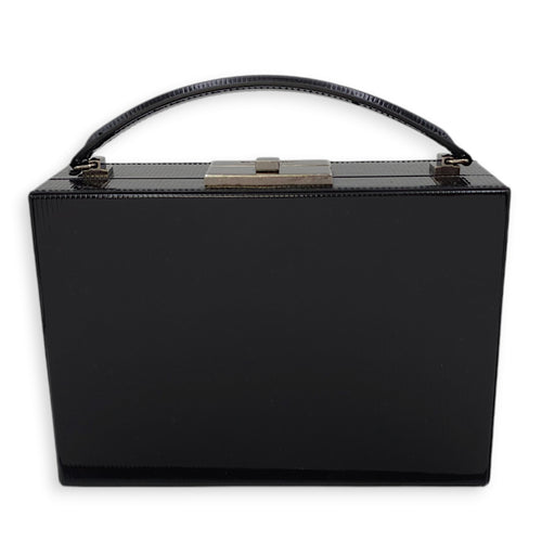 Striped Pattern 19x13x6.5cm Black Vanity Bag in Patent Leather, Ruthenium-finish Brass hardware