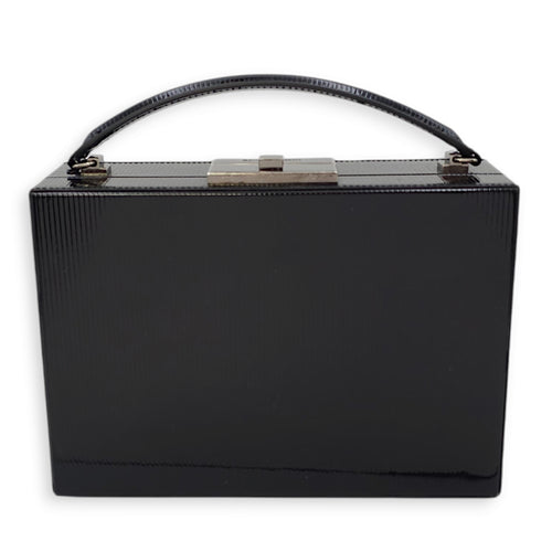 Striped Pattern 19x13x6.5cm Black Vanity Bag in Patent Leather, Ruthenium-finish Brass hardware