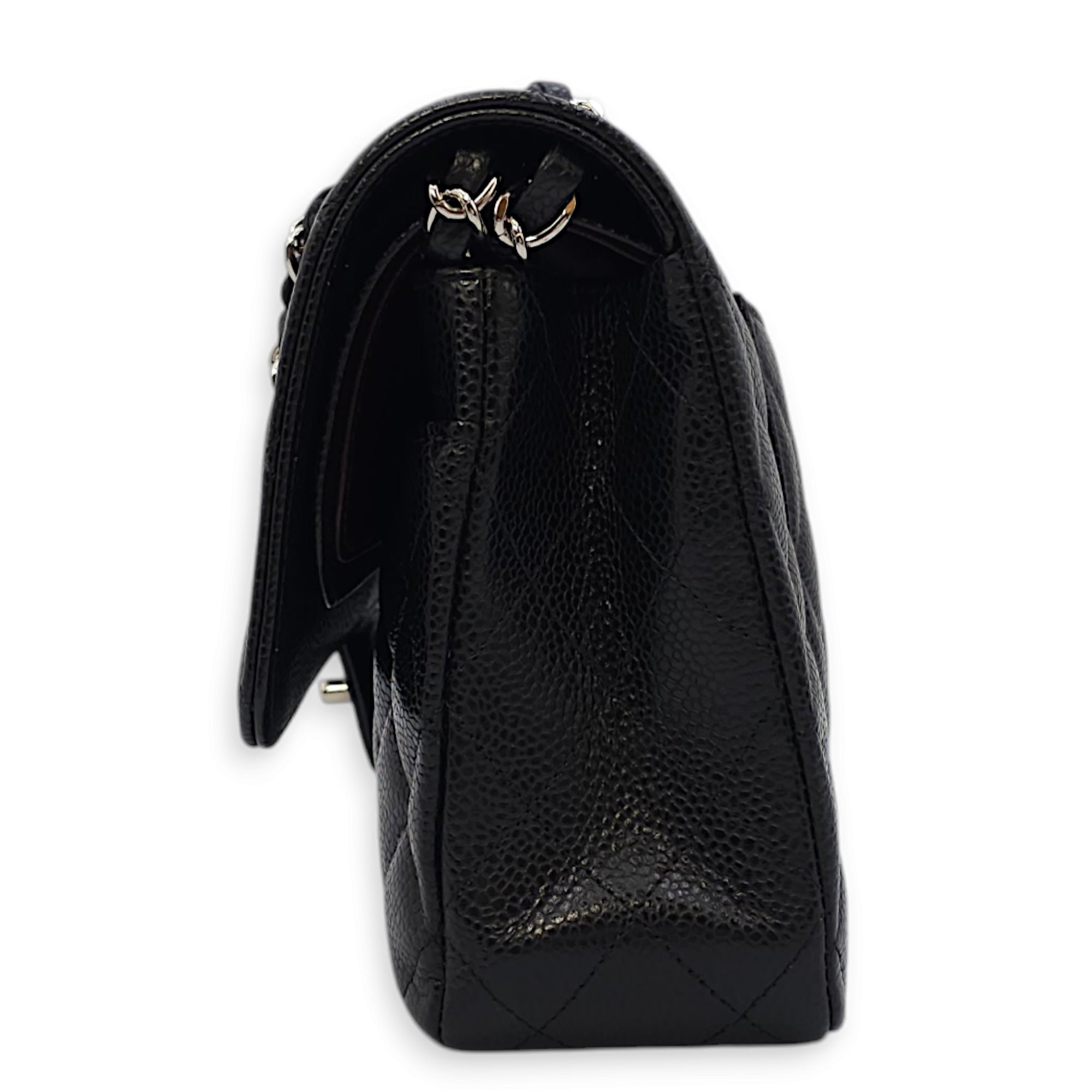 Classic Double Flap Medium Black Shoulder Bag in Caviar Leather, Silver hardware