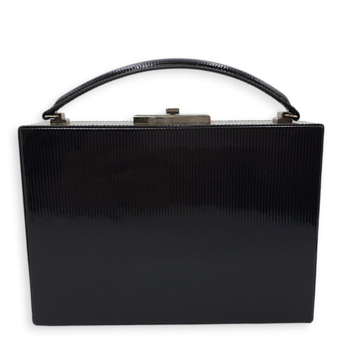 Striped Pattern 19x13x6.5cm Black Vanity Bag in Patent Leather, Ruthenium-finish Brass hardware