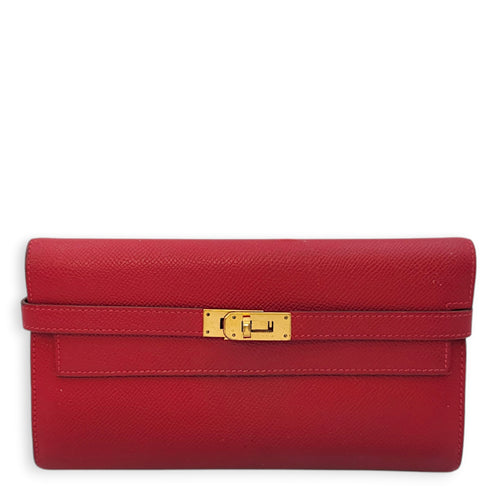 Kelly Long Rouge Casaque in Epsom, Gold hardware