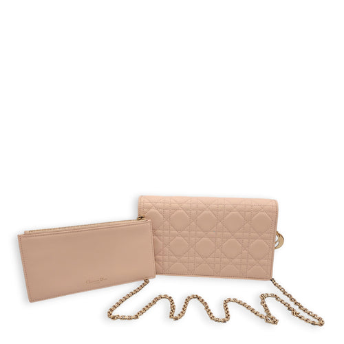 Lady Dior Pouch 21.5x12x4cm Pastel Pink Crossbody Bag in Lambskin, Gold hardware