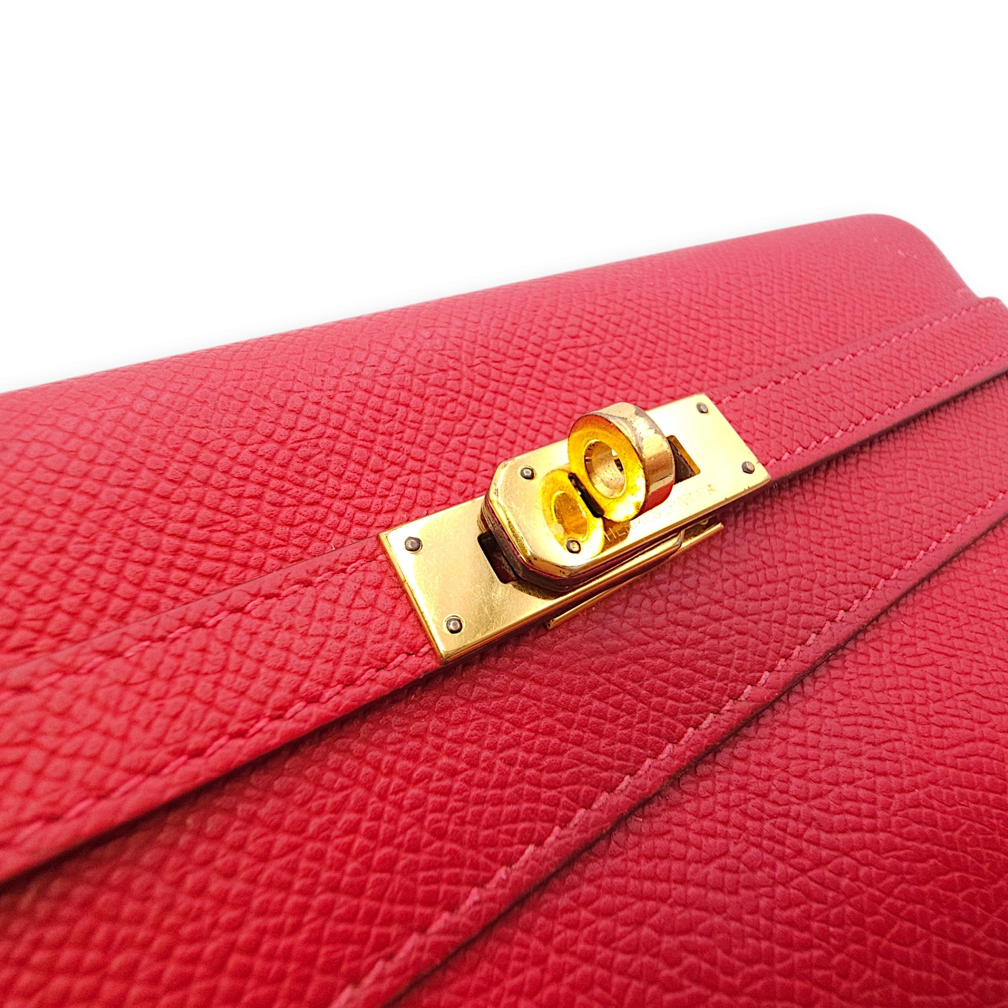 Kelly Long Rouge Casaque in Epsom, Gold hardware