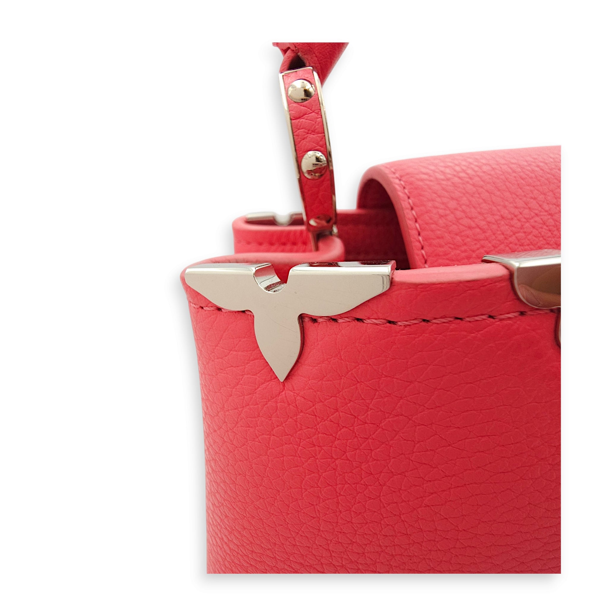 Capucines BB Pink Top Handle Bag in Taurillon Leather, Silver hardware