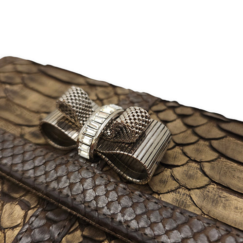 Sweet Charity Bronze Clutch in Python Leather, Silver hardware