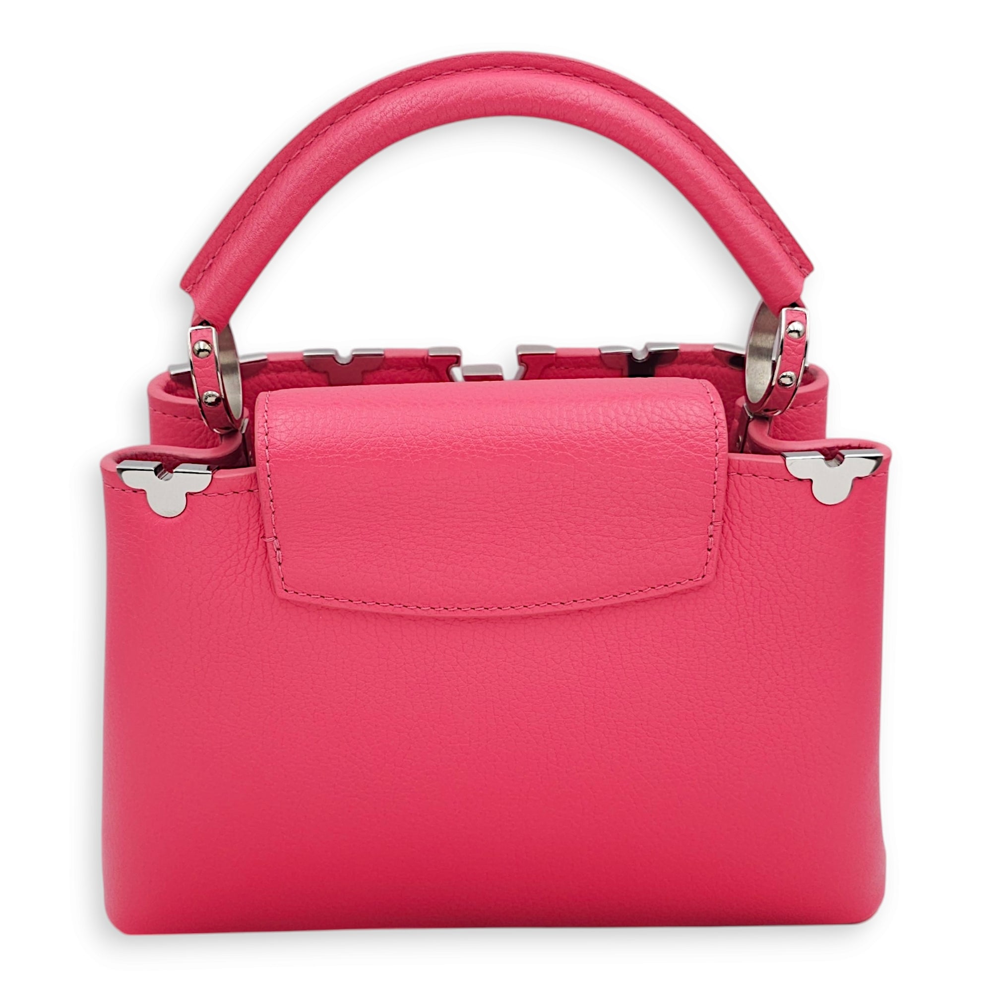 Capucines BB Pink Top Handle Bag in Taurillon Leather, Silver hardware