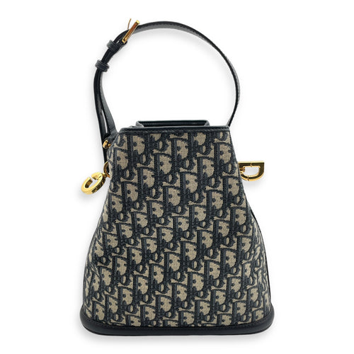 C’est Medium Blue Oblique Bucket Bag in Jacquard/Calf, Gold hardware