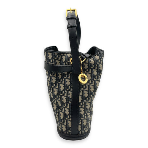 C’est Medium Blue Oblique Bucket Bag in Jacquard/Calf, Gold hardware