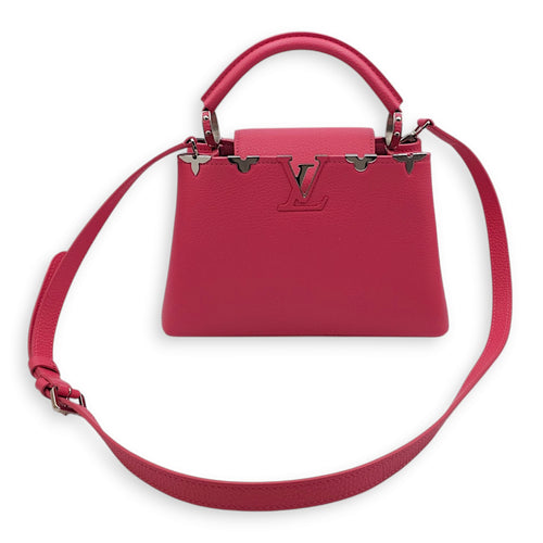 Capucines BB Pink Top Handle Bag in Taurillon Leather, Silver hardware