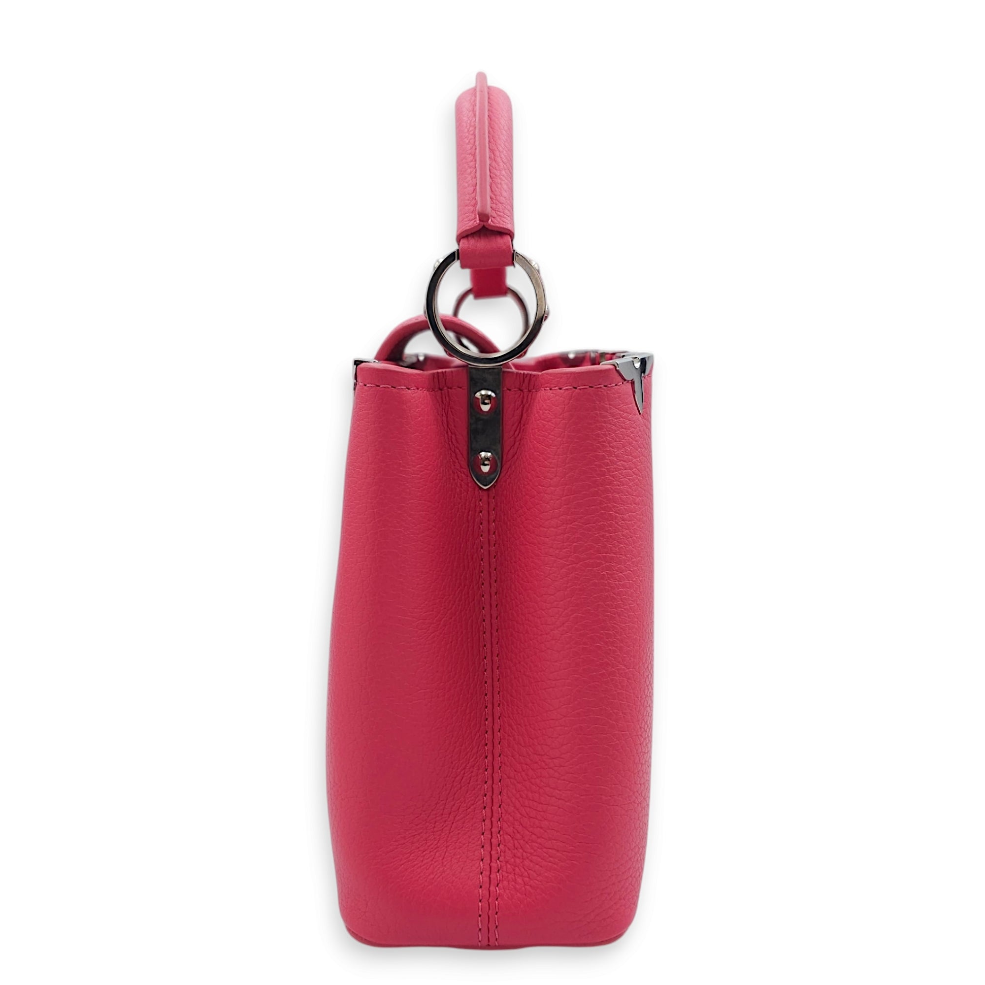 Capucines BB Pink Top Handle Bag in Taurillon Leather, Silver hardware