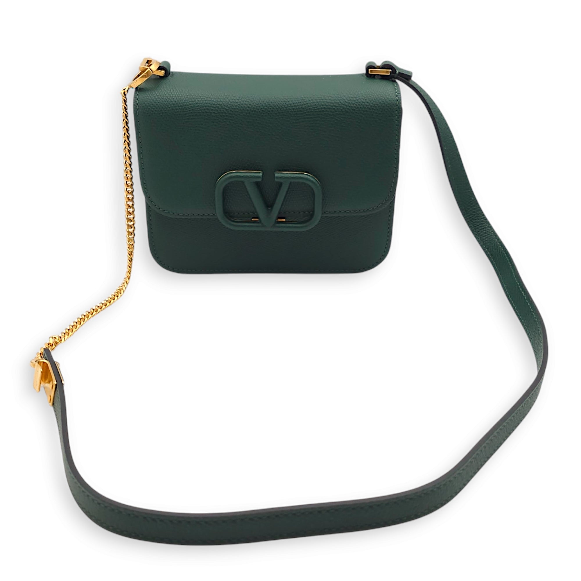 Garavani VSling Bag 18x13x8cm English Green Shoulder Bag in Calfskin, Gold hardware